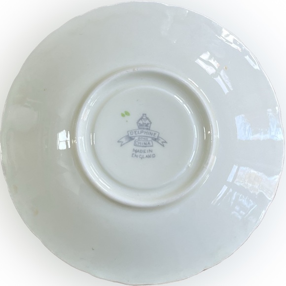 DELPHINE Fine Bone China TEACUP & SAUCER. Daisies floral pattern and gold rim. - Picture 6 of 8